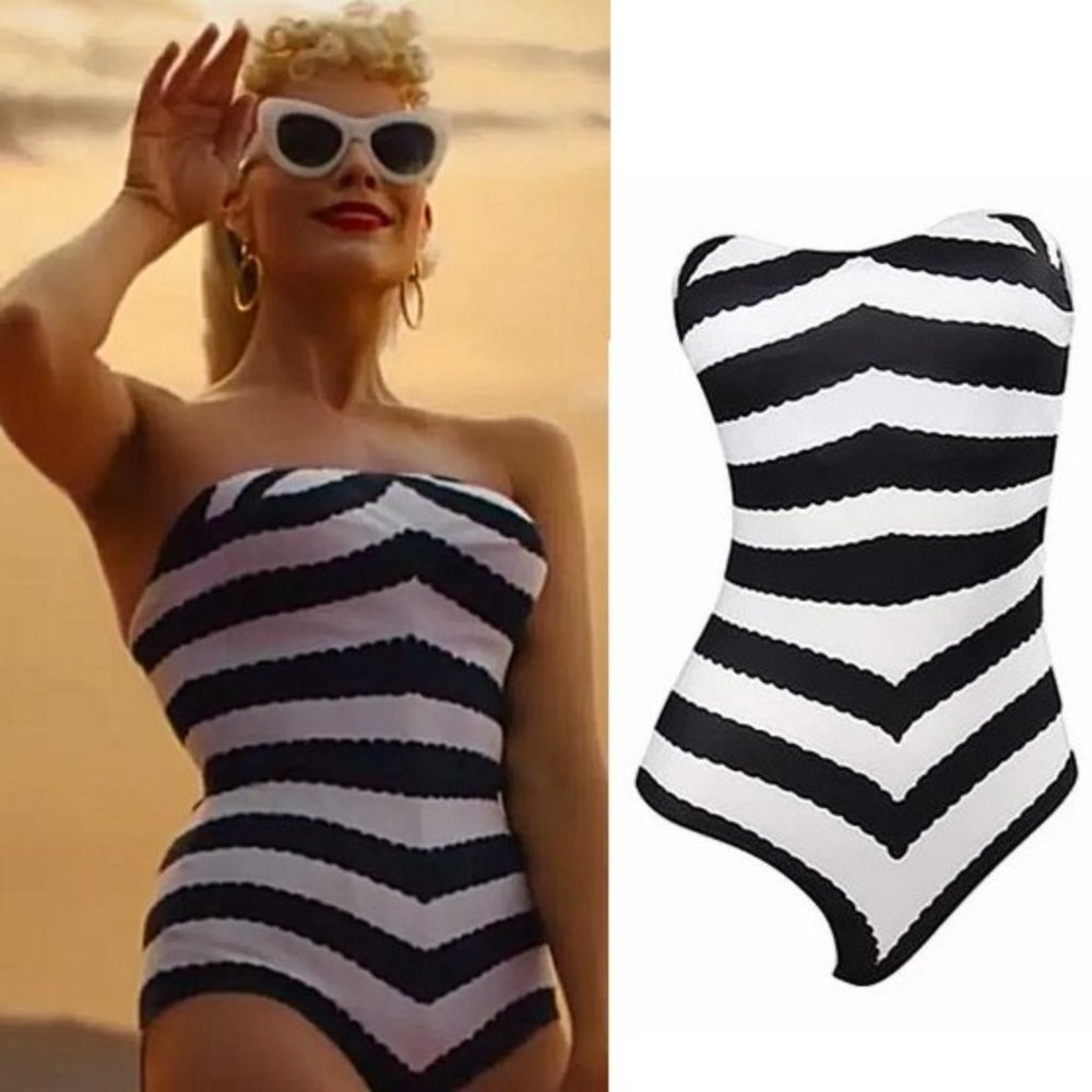 NWT Adorable Barbie Movie Black & White Striped Dress Swimsuit Halloween… - Picture 12 of 16